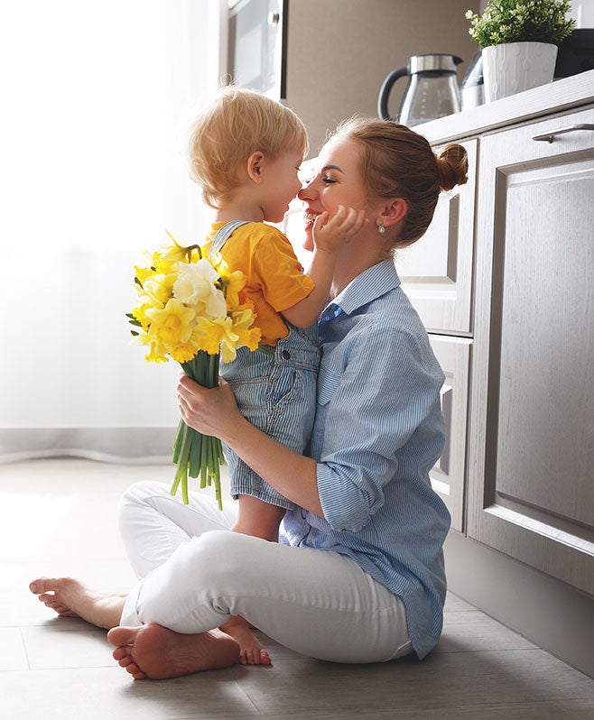 Mother and son in the kitchen.